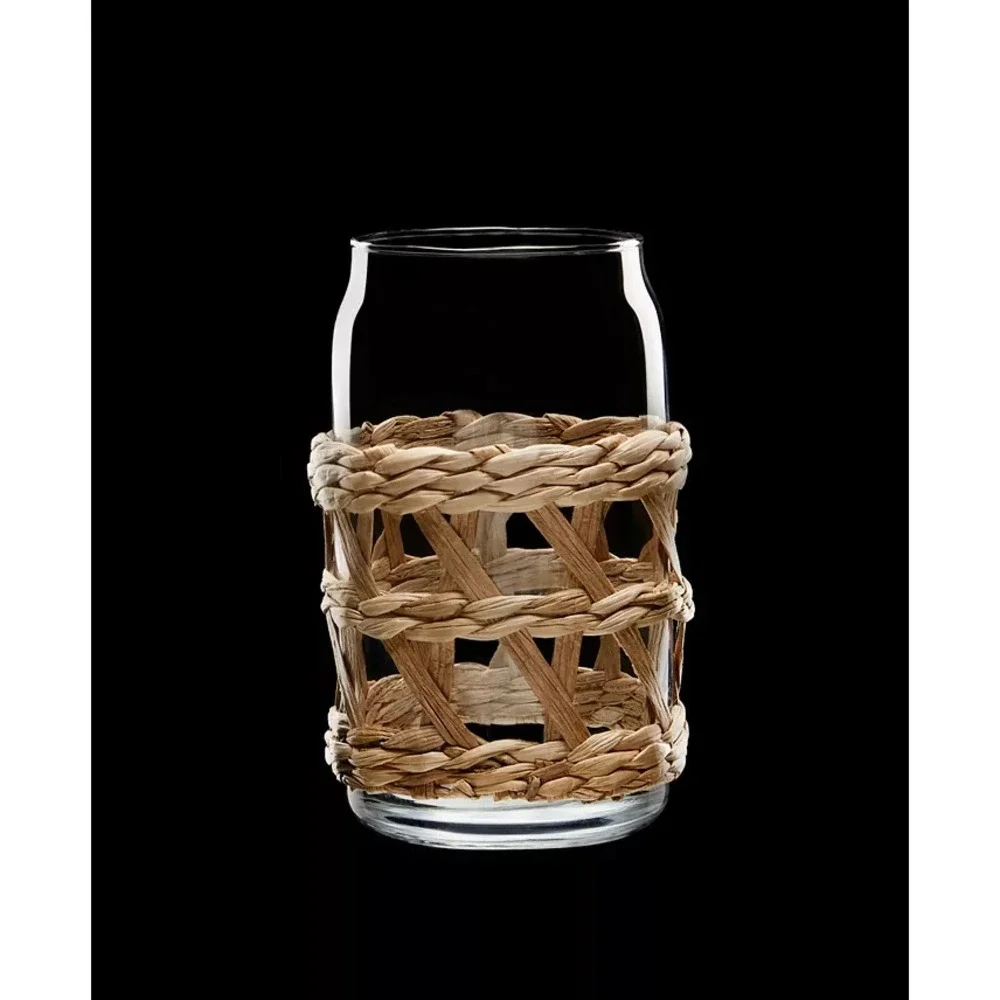 Set of 6 The Cellar Rattan & Glass Tumblers 16.2 oz Each w/ Removable Rattan NEW